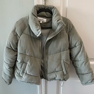 Sebby Mint Corduroy Puffer Jacket, Size M